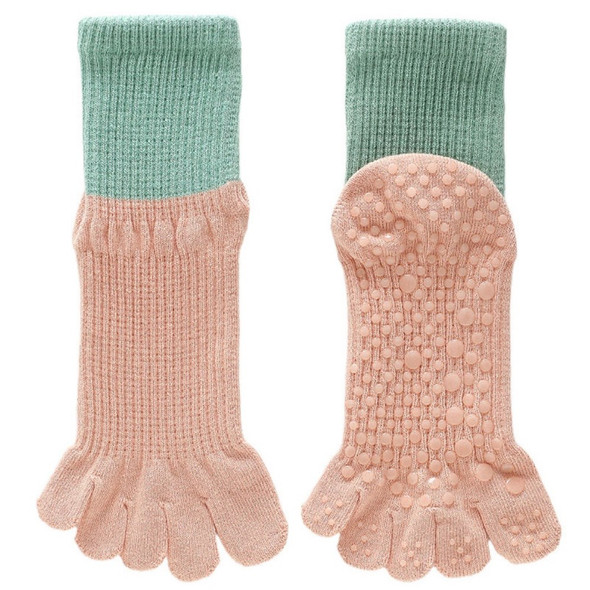 Women Yoga Toe Socks Non-Slip Five Finger Socks with Grip Five Toe Socks Cotton Anti-Skid Fitness Socks for Yoga Pilates Ballet Dance (L, 38-41) - Pink