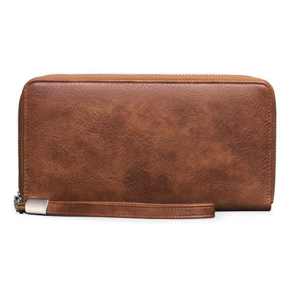 GLQ309 Women's Wallet Clutch Purse Genuine Cowhide Leather Multiple Card Slots Cash Pouch Zipper Coin Storage Bag - Light Brown