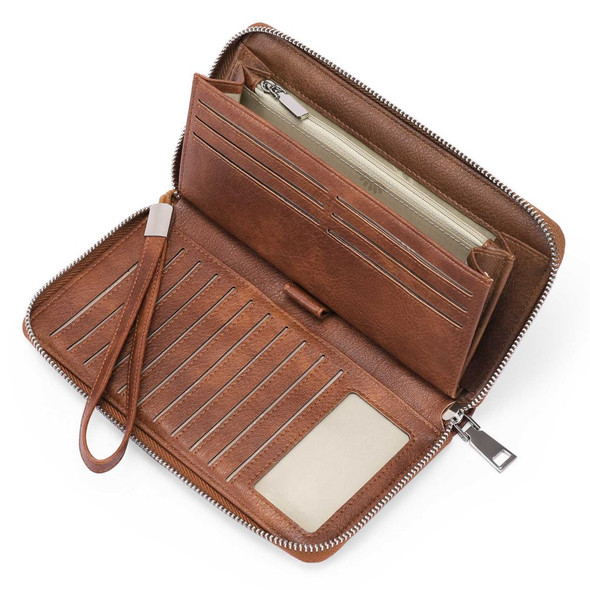 GLQ309 Women's Wallet Clutch Purse Genuine Cowhide Leather Multiple Card Slots Cash Pouch Zipper Coin Storage Bag - Light Brown
