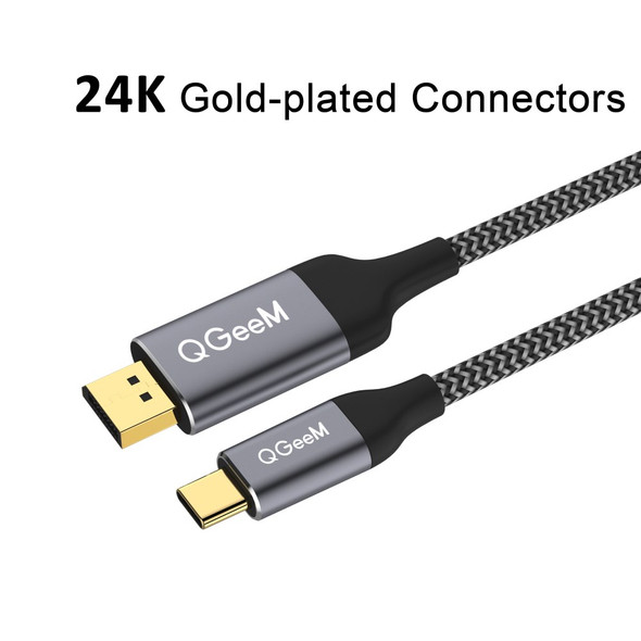QGEEM QG-UA13 3m Type-C Male to DP Male Nylon Braided Cable 4K/60Hz HD DisplayPort TV Monitor Connection Cord