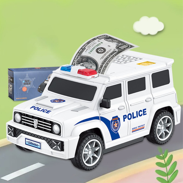 6916 Creative Fingerprint Password Money Saving Box Coin ATM Automatic Roll Money SWAT Car Model Piggy Bank Kids Toy - White