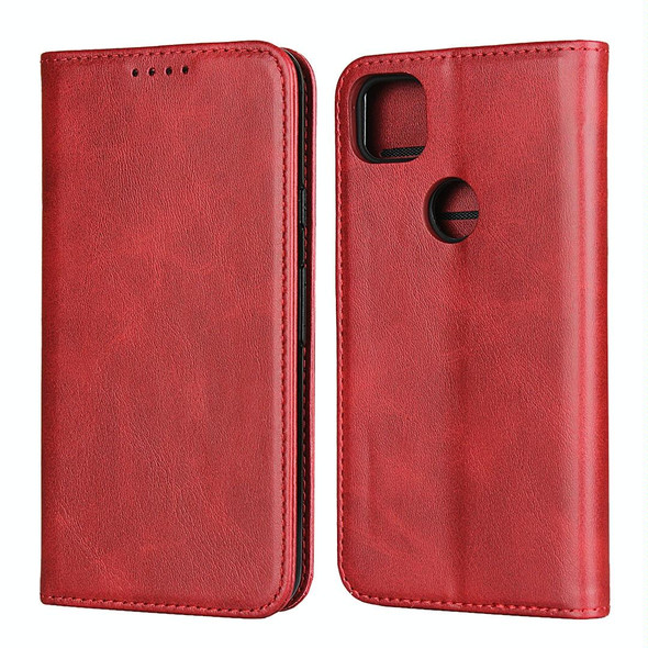 For Google Pixel 4a 4G Calf Texture Magnetic Horizontal Flip Leatherette Case with Holder & Card Slots & Wallet(Red)