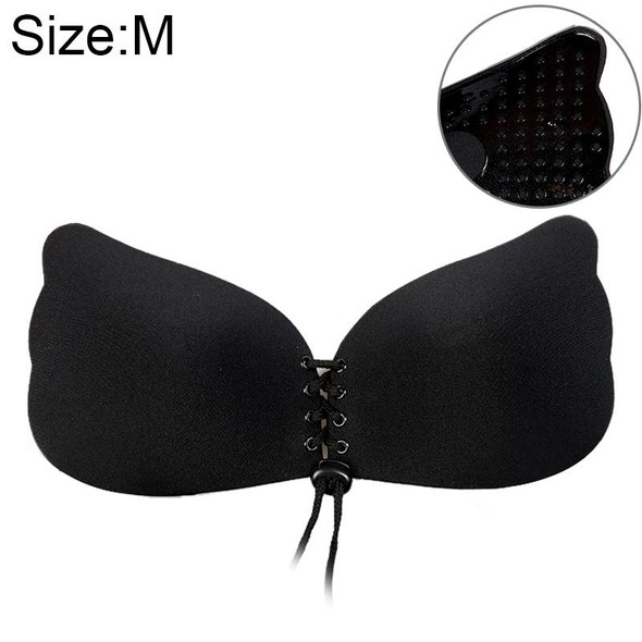 Women Self-Adhesive Strapless Bandage Blackless Solid Bra Silicone Underwear Invisible Bra, Size:M (T Black)