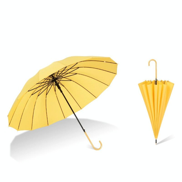 16 Bone Plain Straight Umbrella Small Fresh Long Handle Umbrella(Ginger)
