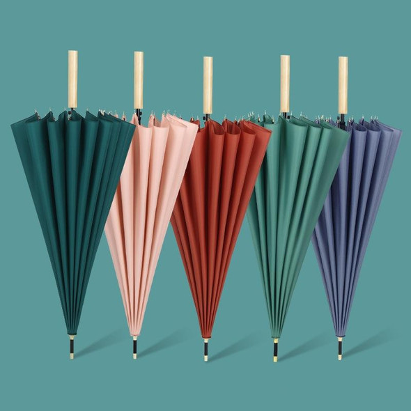 16 Bone Plain Straight Umbrella Small Fresh Long Handle Umbrella(Wood Handle High Indigo)