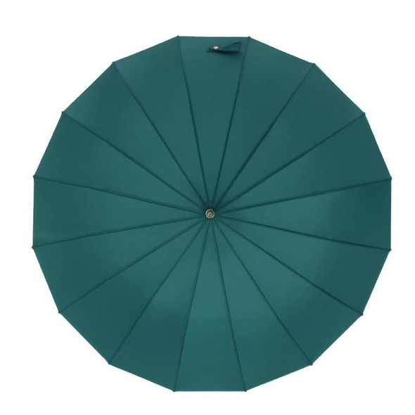 16 Bone Plain Straight Umbrella Small Fresh Long Handle Umbrella(Wood Handle Dark Blue)