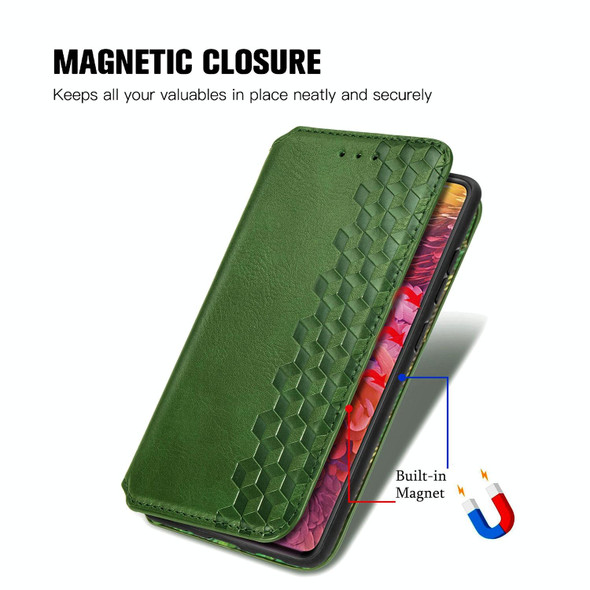 For Galaxy S20 FE(4G/5G) / S20 Lite Cubic Grid Pressed Horizontal Flip Magnetic PU Leatherette Case with Holder & Card Slots & Wallet(Green)