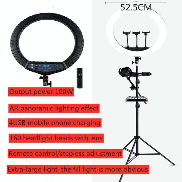 HQ-21N 21 inch 52.5cm LED Ring Vlogging Photography Video Lights Kits with Remote Control & Phone Clamp & 2.1m Tripod Mount, EU Plug