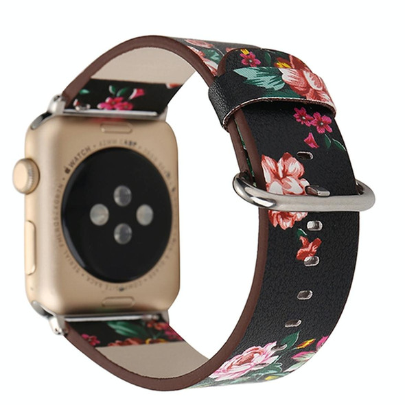 Fashion Pastoralism Style Little Floral Pattern Women Watch Leatherette Wrist Band For Apple Watch Series 7 41mm / 6&SE&5&4 40mm / 3&2&1 38mm
