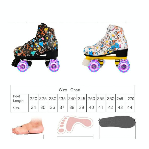 Adult Children Graffiti Roller Skates Shoes Double Row Four-Wheel Roller Skates Shoes, Size: 44(Flash Wheel Black)