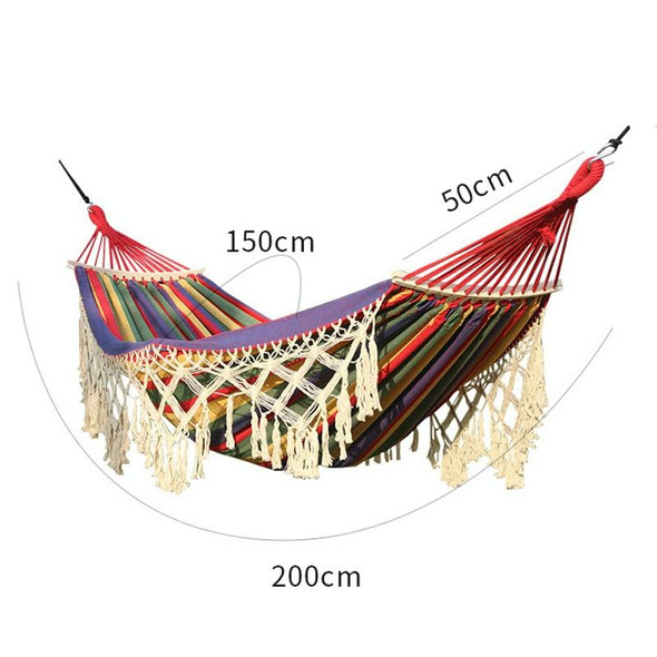 200x150cm Double Outdoor Camping Tassel Canvas Hammock with Stick(Pink Stripes)