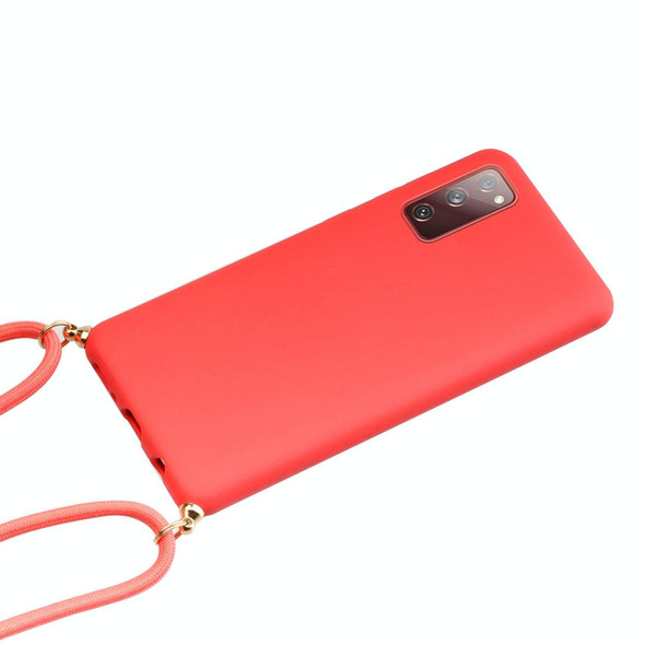 For Samsung Galaxy S20 FE Wheat Straw Material + TPU Protective Case with Lanyard(Red)