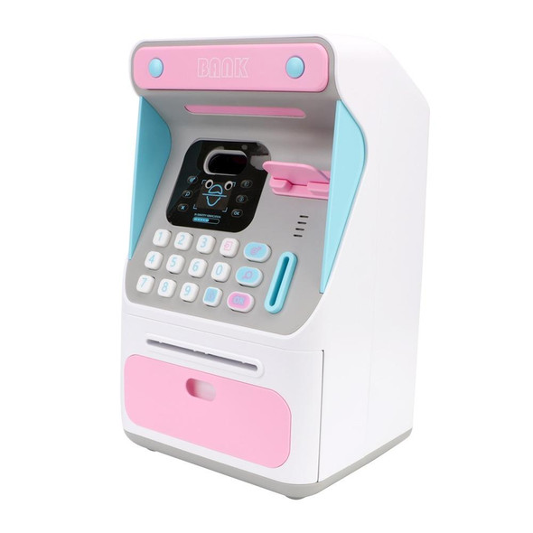 8010 Simulated Face Recognition ATM Machine Piggy Bank Password Automatic Rolling Money Safe Piggy Bank,Style: Rechargeable Version Pink