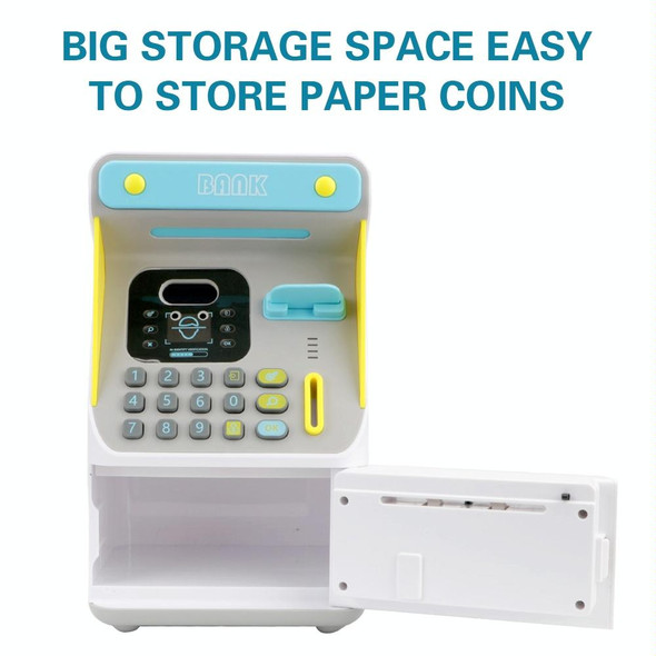 8010 Simulated Face Recognition ATM Machine Piggy Bank Password Automatic Rolling Money Safe Piggy Bank,Style: Blue