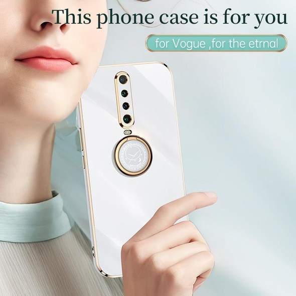 For Xiaomi Redmi K30 XINLI Straight 6D Plating Gold Edge TPU Shockproof Case with Ring Holder(Mint Green)