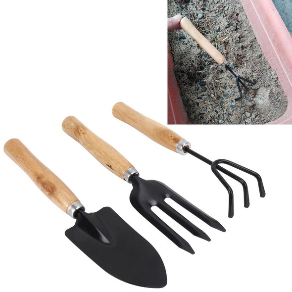 Rake Shovel Digging Trowel 3 in 1  Wooden Handle Metal Head Mini Garden Plant Tool Gardening Tool Garden Flower Tools Garden Tools Combination Set