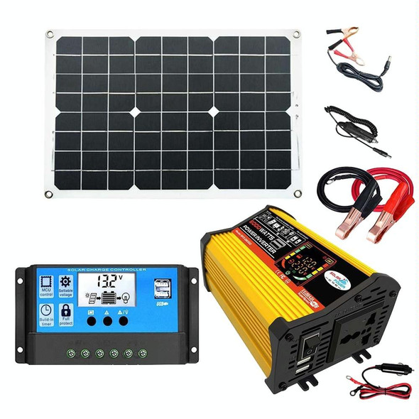 Saga 3 Generations Home Solar Generator Inverter+30A Controller+18W 12V Solar Panel, Specification: Yellow 12V To 220V