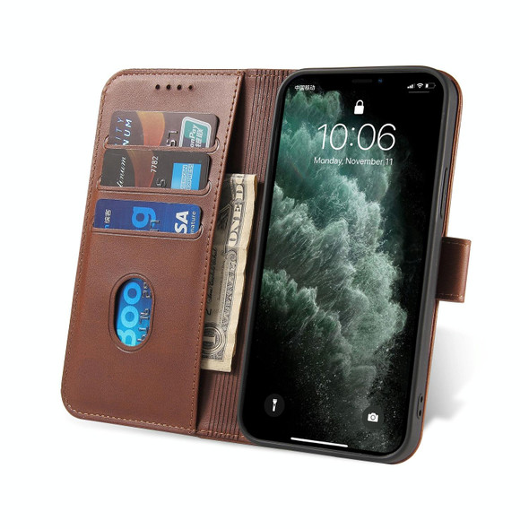 For iPhone 13 Pro Max Calf Texture Buckle Horizontal Flip Leatherette Case with Holder & Card Slots & Wallet (Brown)