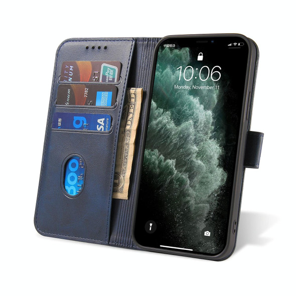 For iPhone 12 / 12 Pro Calf Texture Buckle Horizontal Flip Leatherette Case with Holder & Card Slots & Wallet(Blue)