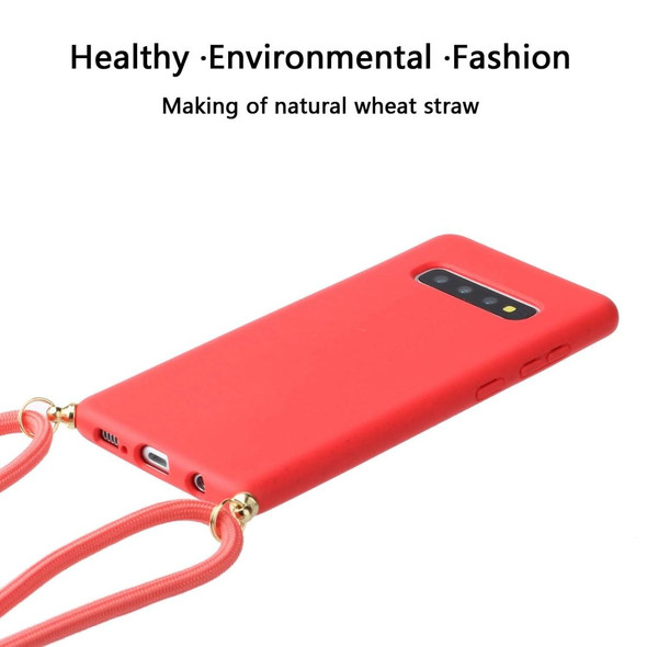 For Galaxy S10 Plus Wheat Straw Material + TPU Protective Case with Lanyard(Red)