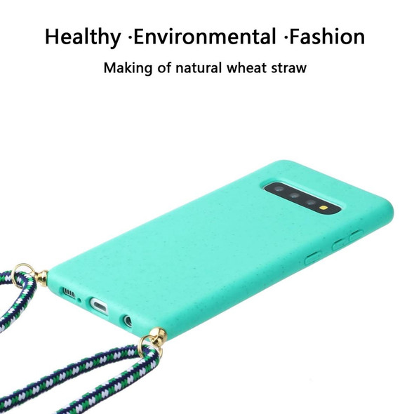 For Galaxy S10 Wheat Straw Material + TPU Protective Case with Lanyard(Green)