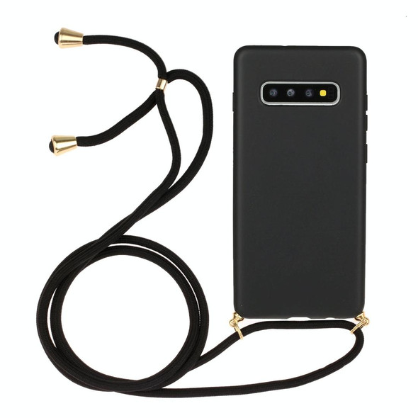 For Galaxy S10 Wheat Straw Material + TPU Protective Case with Lanyard(Black)