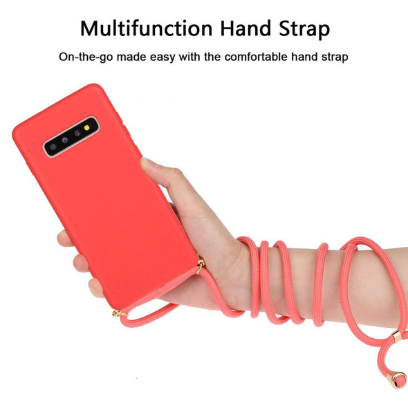 For Galaxy S10 Wheat Straw Material + TPU Protective Case with Lanyard(Red)