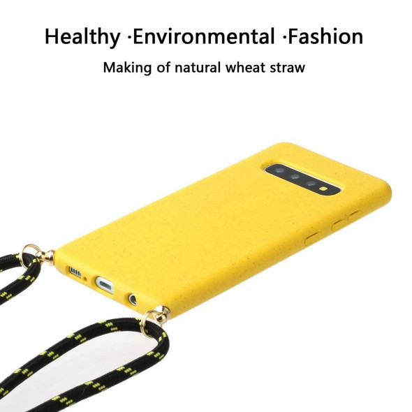 For Galaxy S10 Wheat Straw Material + TPU Protective Case with Lanyard(Yellow)