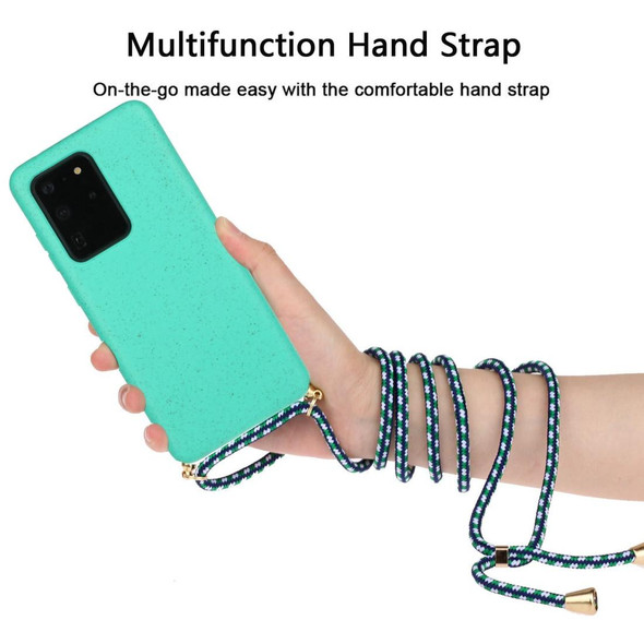 For Galaxy S20 Ultra Wheat Straw Material + TPU Protective Case with Lanyard(Green)