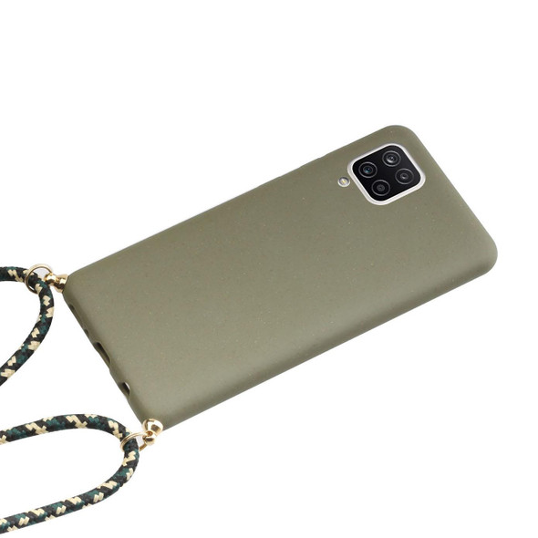 For Samsung Galaxy A12 Wheat Straw Material + TPU Protective Case with Lanyard(Army Green)