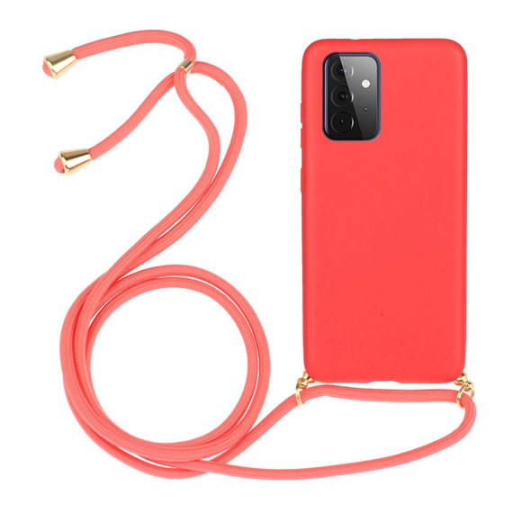 For Samsung Galaxy A72 5G / 4G Wheat Straw Material + TPU Protective Case with Lanyard(Red)