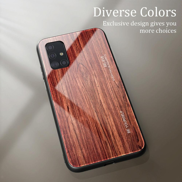 For Samsung Galaxy A51 Wood Grain Tempered Glass + TPU Shockproof Case(M05)