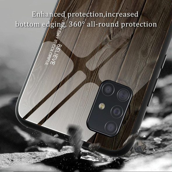 For Samsung Galaxy A51 Wood Grain Tempered Glass + TPU Shockproof Case(M01)