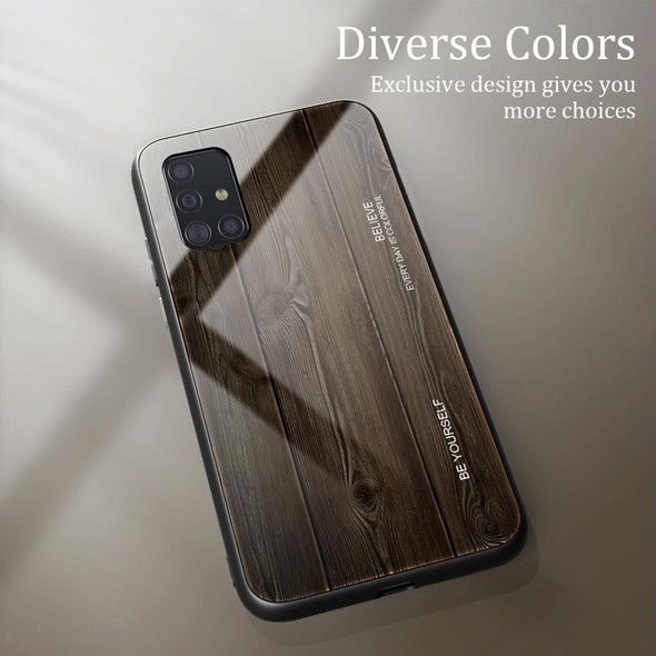 For Samsung Galaxy A51 Wood Grain Tempered Glass + TPU Shockproof Case(M01)