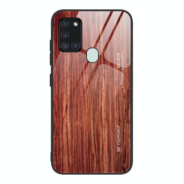 For Samsung Galaxy A21s Wood Grain Tempered Glass + TPU Shockproof Case(M05)