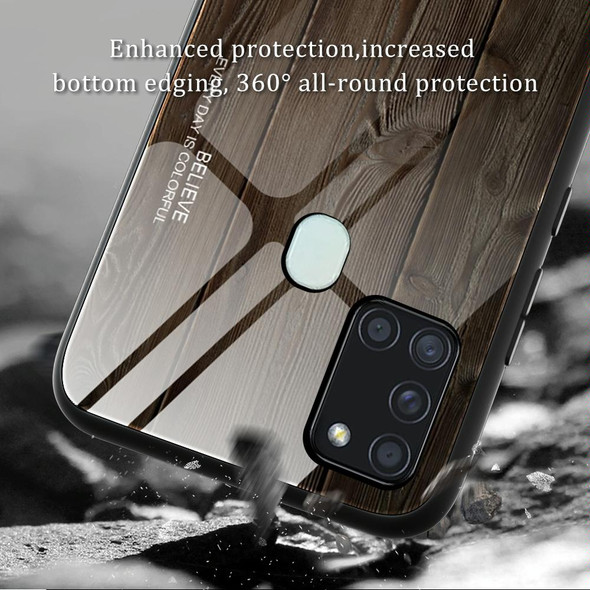 For Samsung Galaxy A21s Wood Grain Tempered Glass + TPU Shockproof Case(M02)