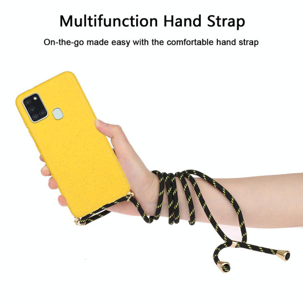 For Samsung Galaxy A21s Wheat Straw Material + TPU Protective Case with Lanyard(Yellow)