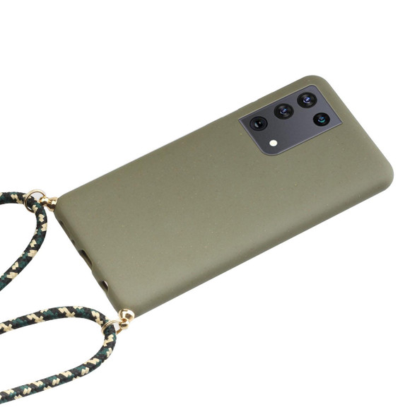 For Samsung Galaxy S21 Ultra 5G Wheat Straw Material + TPU Protective Case with Lanyard(Army Green)