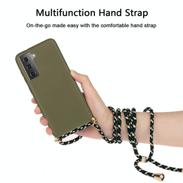 For Samsung Galaxy S21+ 5G Wheat Straw Material + TPU Protective Case with Lanyard(Army Green)