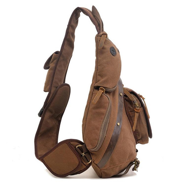 AUGUR 8171 Multi-function Canvas Chest Bag Shoulder Messenger Crossby Bag(Coffee)