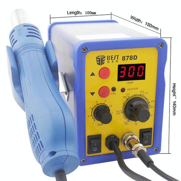 BEST BST-878D 2 in 1 AC 220V 700W LED Displayer Helical Wind Adjustable Temperature Unleaded Hot Air Gun + Solder Station & Soldering Iron, EU Plug(Blue)