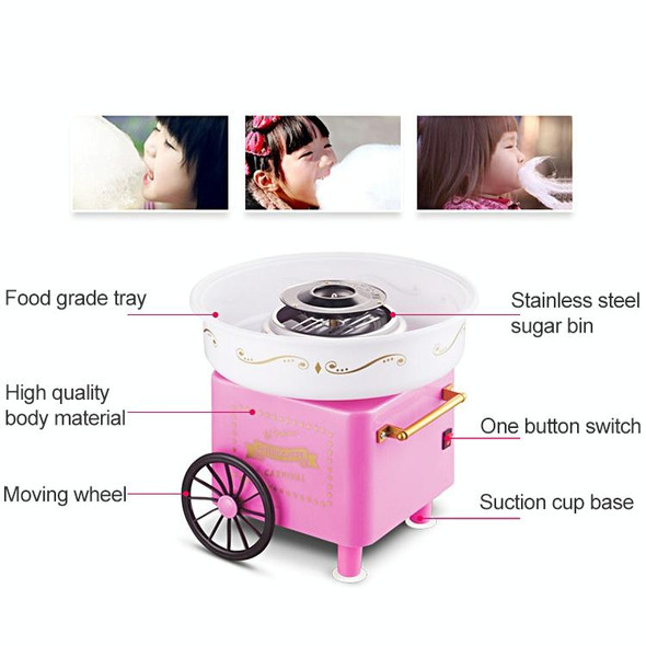 Retro Trolley Mini Cotton Candy Machine, Specification:U.S. Regulations 110 V(Pink)