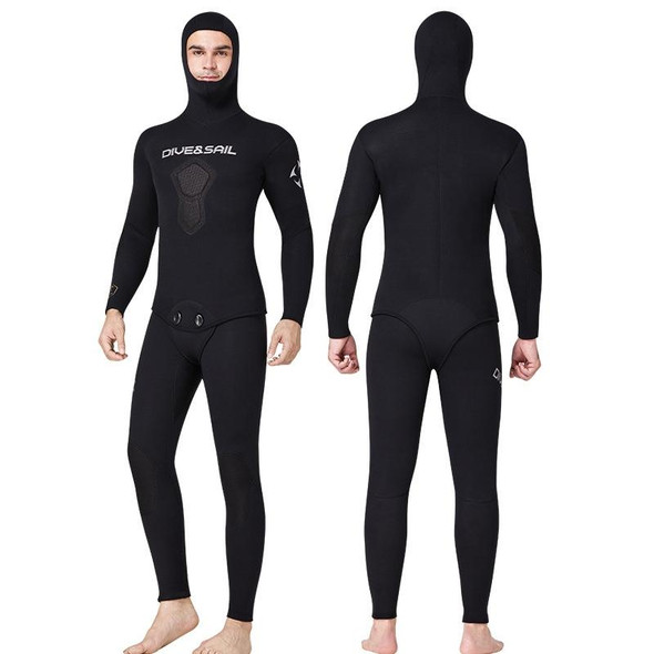 DIVE&SAIL 5mm Split Thick And Keep Warm Long Sleeves Hooded Diving Suit, Size: XL(Black)