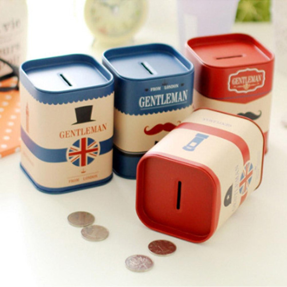 10 PCS Personalise Square Piggy Bank Logbook Series Tin Plate Box Money Saving Pot Coin Box(Flag Blue)