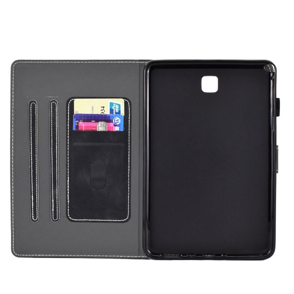 For Galaxy Tab A 8.0 (2015) T350 Embossing Sewing Thread Horizontal Painted Flat Leatherette Case with Sleep Function & Pen Cover & Anti Skid Strip & Card Slot & Holder(Black)