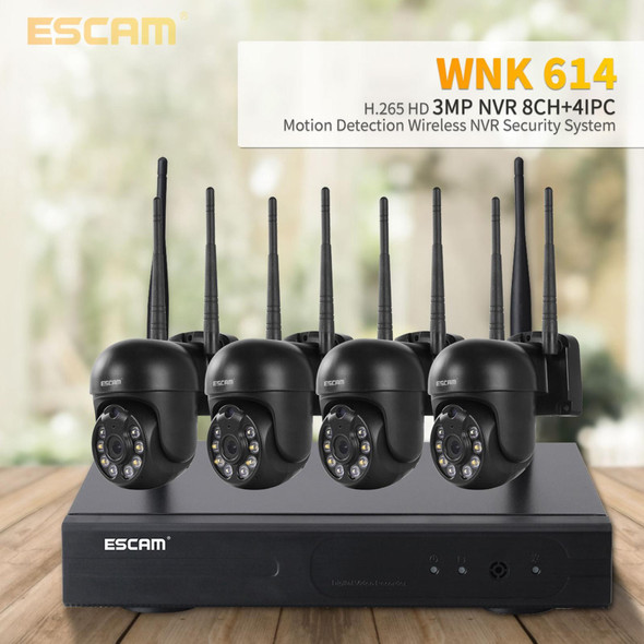 ESCAM WNK614 HD 3.0 Million Pixels 8-channel Wireless + 4IPC Wireless NVR Security System, UK Plug