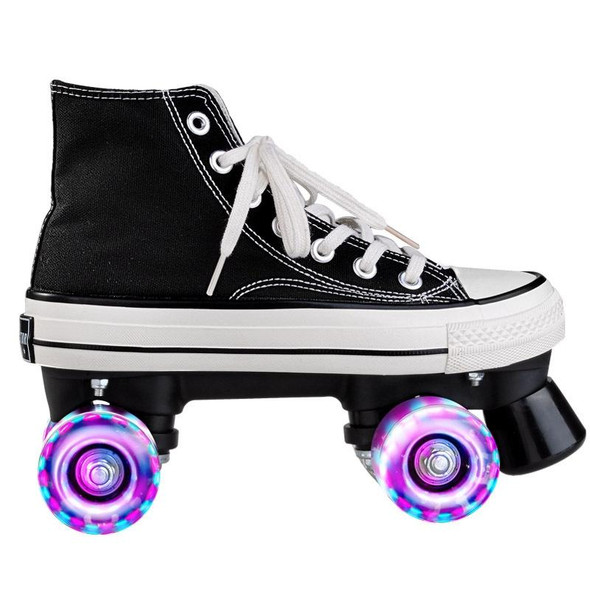 Flash Roller Skates Shoes Adult Children Four-Wheel Canvas Roller Skates Shoes Double Row Roller Skates Shoes, Size: 39(Black+ Special Bag)