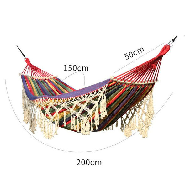 200x150cm Double Outdoor Camping Tassel Canvas Hammock with Stick(Colorful Stripes)