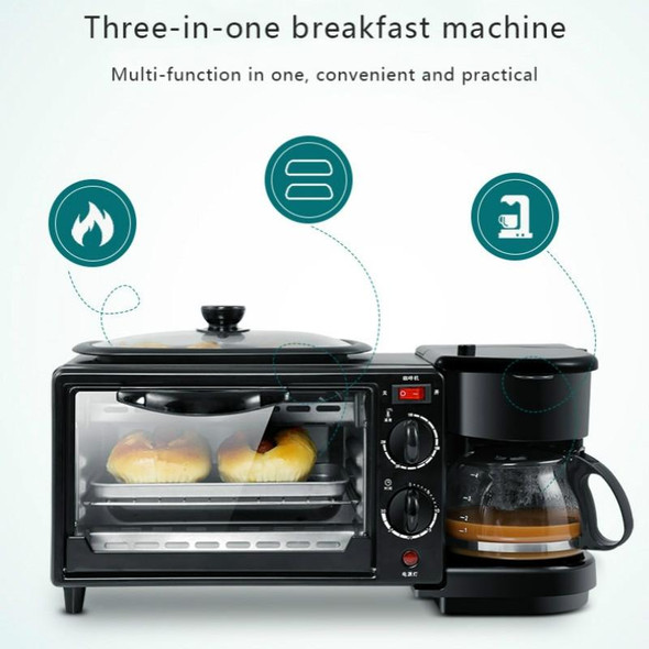 3 in 1 Electric Breakfast Machine Multifunction Coffee Maker + Frying Pan + Mini Oven  Household Bread Pizza Oven(Black)