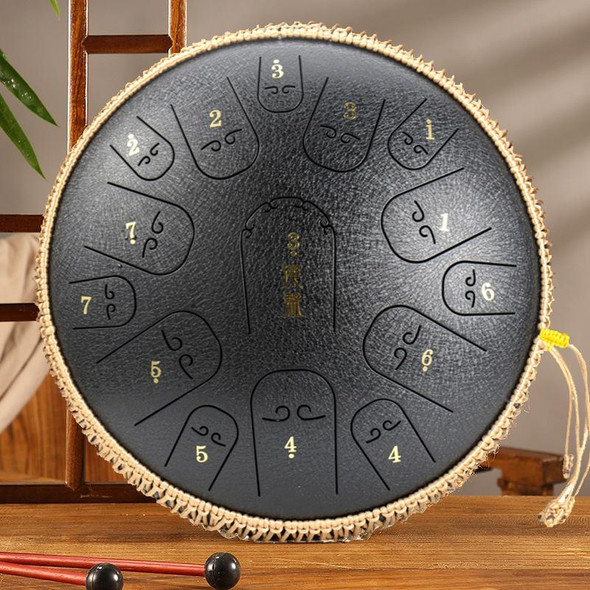 15-Tone Ethereal Drum 14-Inch Steel Tongue Drum Hollow Drum Sanskrit Drummer Disc(Black)